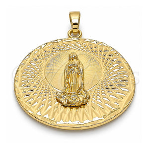 Dije Religioso 05.213.0039 Oro Laminado, Diseño de Guadalupe, Diamantado, Tono Dorado