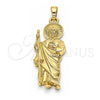 Dije Religioso 05.213.0043 Oro Laminado, Diseño de San Judas, Pulido, Tono Dorado