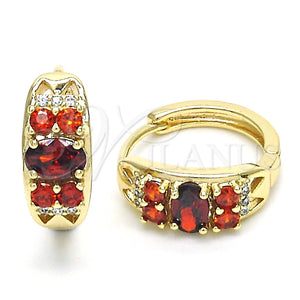 Argolla Huggie 02.316.0028.15 Oro Laminado, con Granate and Blanca Zirconia Cubica, Pulido, Tono Dorado