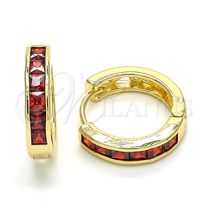 Argolla Huggie 02.316.0035.20 Oro Laminado, con Granate Zirconia Cubica, Pulido, Tono Dorado