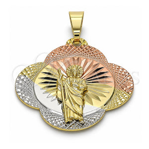 Dije Religioso 05.253.0045 Oro Laminado, Diseño de San Judas, Diamantado, Tres Tonos