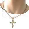 Dije Religioso 05.253.0048 Oro Laminado, Diseño de Crucifijo, con Granate and Blanca Zirconia Cubica, Pulido, Tono Dorado