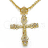 Dije Religioso 05.253.0048 Oro Laminado, Diseño de Crucifijo, con Granate and Blanca Zirconia Cubica, Pulido, Tono Dorado