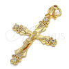 Dije Religioso 05.253.0048 Oro Laminado, Diseño de Crucifijo, con Granate and Blanca Zirconia Cubica, Pulido, Tono Dorado