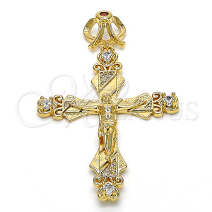 Dije Religioso 05.253.0048 Oro Laminado, Diseño de Crucifijo, con Granate and Blanca Zirconia Cubica, Pulido, Tono Dorado