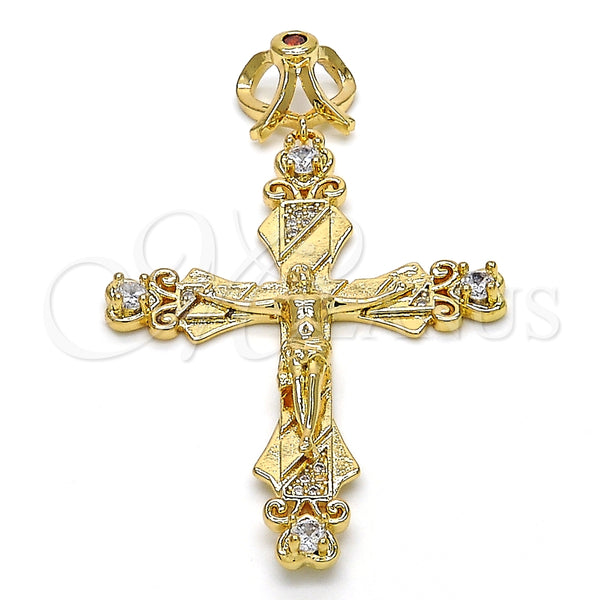 Dije Religioso 05.253.0048 Oro Laminado, Diseño de Crucifijo, con Granate and Blanca Zirconia Cubica, Pulido, Tono Dorado