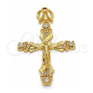 Dije Religioso 05.253.0048 Oro Laminado, Diseño de Crucifijo, con Granate and Blanca Zirconia Cubica, Pulido, Tono Dorado