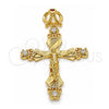 Dije Religioso 05.253.0048 Oro Laminado, Diseño de Crucifijo, con Granate and Blanca Zirconia Cubica, Pulido, Tono Dorado