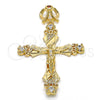 Dije Religioso 05.253.0048 Oro Laminado, Diseño de Crucifijo, con Granate and Blanca Zirconia Cubica, Pulido, Tono Dorado