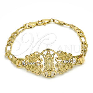 Pulsera Elegante 03.253.0027.07 Oro Laminado, Diseño de Guadalupe y Mariposa, con Blanca Cristal, Pulido, Tono Dorado (05 MM Thickness, 7 Inches Length)
