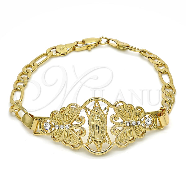 Pulsera Elegante 03.253.0027.07 Oro Laminado, Diseño de Guadalupe y Mariposa, con Blanca Cristal, Pulido, Tono Dorado (05 MM Thickness, 7 Inches Length)