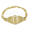Pulsera Elegante 03.253.0027.07 Oro Laminado, Diseño de Guadalupe y Mariposa, con Blanca Cristal, Pulido, Tono Dorado (05 MM Thickness, 7 Inches Length)