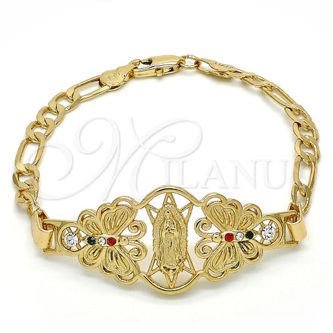 Pulsera Elegante 03.253.0027.1.07 Oro Laminado, Diseño de Guadalupe y Mariposa, con Multicolor Cristal, Pulido, Tono Dorado (05 MM Thickness, 7 Inches Length)