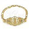 Pulsera Elegante 03.253.0027.1.07 Oro Laminado, Diseño de Guadalupe y Mariposa, con Multicolor Cristal, Pulido, Tono Dorado (05 MM Thickness, 7 Inches Length)
