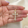 Dije Religioso 05.316.0002 Oro Laminado, Diseño de Cruz y Baguette, con Blanca Zirconia Cubica, Pulido, Tono Dorado