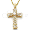 Dije Religioso 05.316.0002 Oro Laminado, Diseño de Cruz y Baguette, con Blanca Zirconia Cubica, Pulido, Tono Dorado