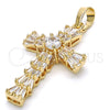 Dije Religioso 05.316.0002 Oro Laminado, Diseño de Cruz y Baguette, con Blanca Zirconia Cubica, Pulido, Tono Dorado