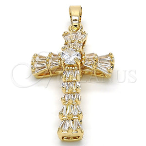 Dije Religioso 05.316.0002 Oro Laminado, Diseño de Cruz y Baguette, con Blanca Zirconia Cubica, Pulido, Tono Dorado