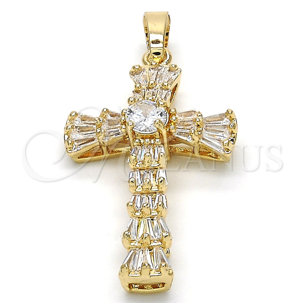 Dije Religioso 05.316.0002 Oro Laminado, Diseño de Cruz y Baguette, con Blanca Zirconia Cubica, Pulido, Tono Dorado