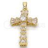 Dije Religioso 05.316.0002 Oro Laminado, Diseño de Cruz y Baguette, con Blanca Zirconia Cubica, Pulido, Tono Dorado