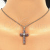 Dije Religioso 05.316.0002.1 Oro Laminado, Diseño de Cruz y Baguette, con Multicolor Zirconia Cubica, Pulido, Tono Dorado