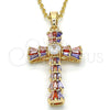 Dije Religioso 05.316.0002.1 Oro Laminado, Diseño de Cruz y Baguette, con Multicolor Zirconia Cubica, Pulido, Tono Dorado