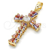 Dije Religioso 05.316.0002.1 Oro Laminado, Diseño de Cruz y Baguette, con Multicolor Zirconia Cubica, Pulido, Tono Dorado
