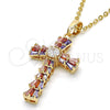 Dije Religioso 05.316.0002.1 Oro Laminado, Diseño de Cruz y Baguette, con Multicolor Zirconia Cubica, Pulido, Tono Dorado