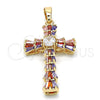Dije Religioso 05.316.0002.1 Oro Laminado, Diseño de Cruz y Baguette, con Multicolor Zirconia Cubica, Pulido, Tono Dorado