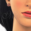 Arete Dormilona 02.210.0250 Oro Laminado, Diseño de Flor y Baguette, con Granate and Blanca Zirconia Cubica, Pulido, Tono Dorado