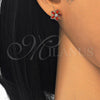 Arete Dormilona 02.210.0250 Oro Laminado, Diseño de Flor y Baguette, con Granate and Blanca Zirconia Cubica, Pulido, Tono Dorado