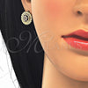 Arete Dormilona 02.340.0005 Oro Laminado, Diseño de Flor, con Blanca Zirconia Cubica, Pulido, Tono Dorado