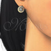 Arete Dormilona 02.340.0005 Oro Laminado, Diseño de Flor, con Blanca Zirconia Cubica, Pulido, Tono Dorado