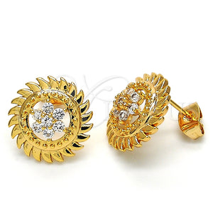 Arete Dormilona 02.340.0005 Oro Laminado, Diseño de Flor, con Blanca Zirconia Cubica, Pulido, Tono Dorado