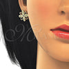Arete Dormilona 02.284.0018 Oro Laminado, Diseño de Flor, con Blanca Micro Pave, Pulido, Tono Dorado