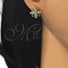 Arete Dormilona 02.284.0018 Oro Laminado, Diseño de Flor, con Blanca Micro Pave, Pulido, Tono Dorado