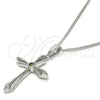 Collares con Dije 04.94.0013.18 Rodio Laminado, Diseño de Cruz, con Zirconia Cubica Peridoto Oscuro, Pulido, Rodinado (Grosor 01 MM, 18 Pulgadas de Largo)