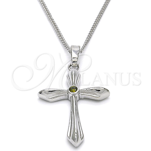 Collares con Dije 04.94.0013.18 Rodio Laminado, Diseño de Cruz, con Zirconia Cubica Peridoto Oscuro, Pulido, Rodinado (Grosor 01 MM, 18 Pulgadas de Largo)