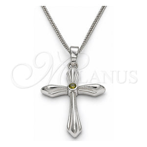 Collares con Dije 04.94.0013.18 Rodio Laminado, Diseño de Cruz, con Zirconia Cubica Peridoto Oscuro, Pulido, Rodinado (Grosor 01 MM, 18 Pulgadas de Largo)