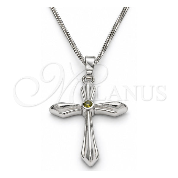Collares con Dije 04.94.0013.18 Rodio Laminado, Diseño de Cruz, con Zirconia Cubica Peridoto Oscuro, Pulido, Rodinado (Grosor 01 MM, 18 Pulgadas de Largo)