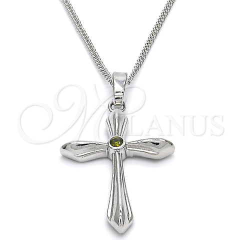 Collares con Dije 04.94.0013.18 Rodio Laminado, Diseño de Cruz, con Zirconia Cubica Peridoto Oscuro, Pulido, Rodinado (Grosor 01 MM, 18 Pulgadas de Largo)