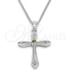 Collares con Dije 04.94.0013.18 Oro Laminado, Diseño de Cruz, con Peridoto Oscuro Zirconia Cubica, Pulido, Rodinado (01 MM Thickness, 18 Inches Length)