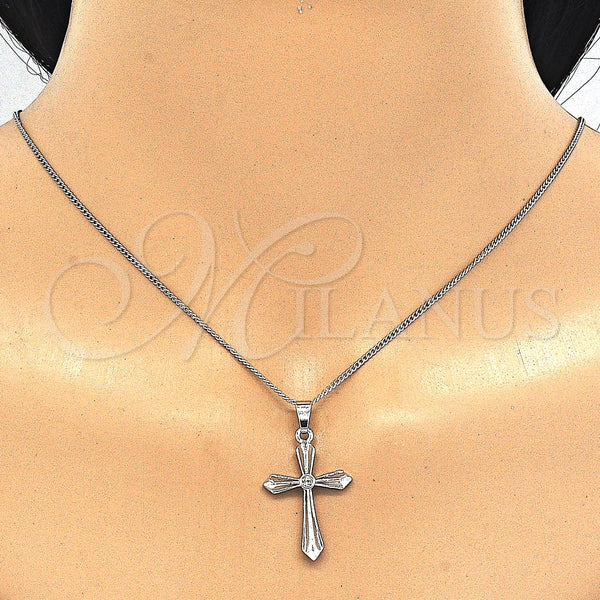 Collares con Dije 04.94.0013.1.18 Rodio Laminado, Diseño de Cruz, con Zirconia Cubica Aceituna Claro, Pulido, Rodinado (Grosor 01 MM, 18 Pulgadas de Largo)