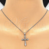 Collares con Dije 04.94.0013.1.18 Rodio Laminado, Diseño de Cruz, con Zirconia Cubica Aceituna Claro, Pulido, Rodinado (Grosor 01 MM, 18 Pulgadas de Largo)