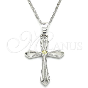 Collares con Dije 04.94.0013.1.18 Rodio Laminado, Diseño de Cruz, con Zirconia Cubica Aceituna Claro, Pulido, Rodinado (Grosor 01 MM, 18 Pulgadas de Largo)