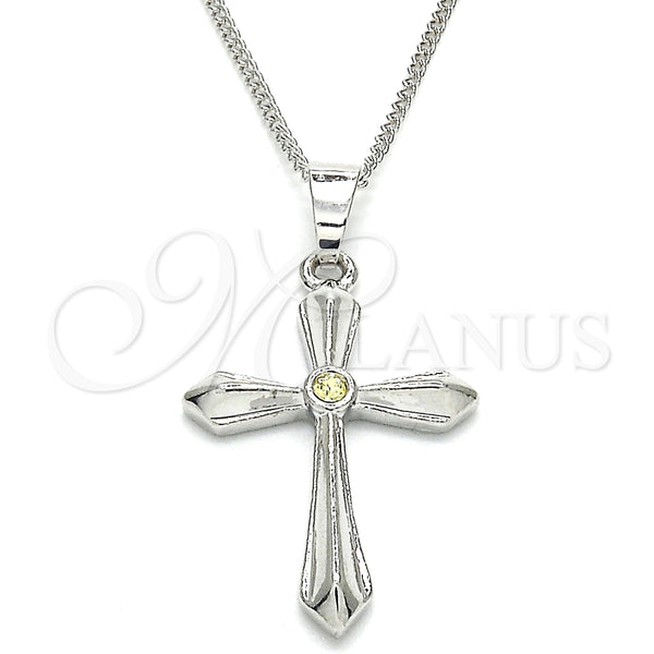 Collares con Dije 04.94.0013.1.18 Rodio Laminado, Diseño de Cruz, con Zirconia Cubica Aceituna Claro, Pulido, Rodinado (Grosor 01 MM, 18 Pulgadas de Largo)