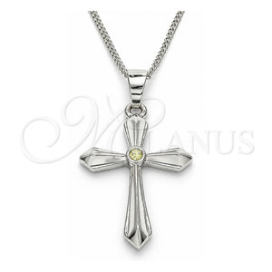 Collares con Dije 04.94.0013.1.18 Rodio Laminado, Diseño de Cruz, con Zirconia Cubica Aceituna Claro, Pulido, Rodinado (Grosor 01 MM, 18 Pulgadas de Largo)
