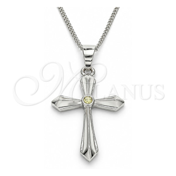 Collares con Dije 04.94.0013.1.18 Rodio Laminado, Diseño de Cruz, con Zirconia Cubica Aceituna Claro, Pulido, Rodinado (Grosor 01 MM, 18 Pulgadas de Largo)