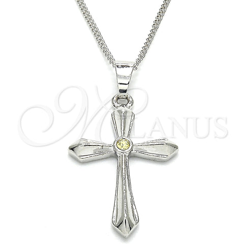Collares con Dije 04.94.0013.1.18 Rodio Laminado, Diseño de Cruz, con Zirconia Cubica Aceituna Claro, Pulido, Rodinado (Grosor 01 MM, 18 Pulgadas de Largo)