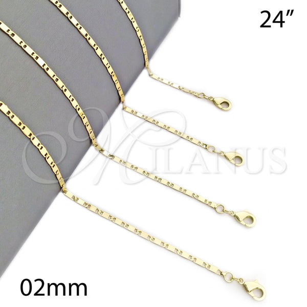 Gargantilla Basica 04.213.0031.24 Oro Laminado, Pulido, Tono Dorado (02 MM Thickness, 24 Inches Length)